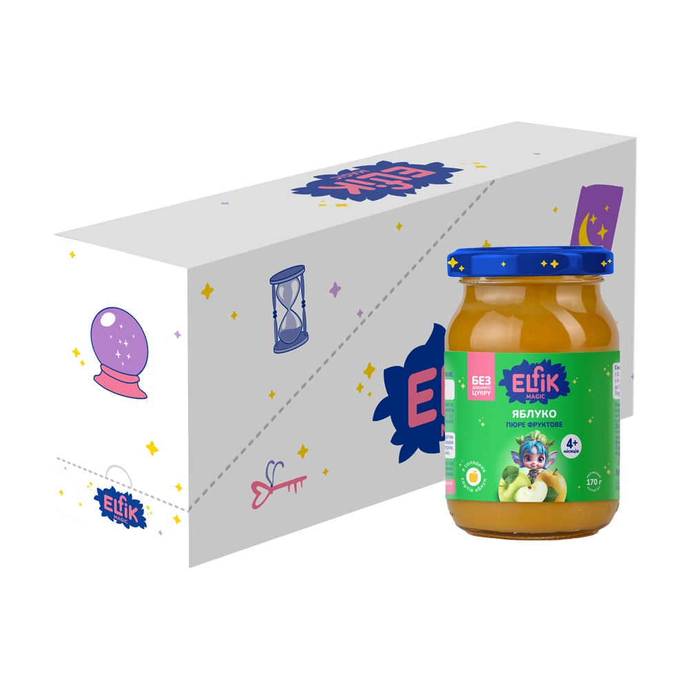 Дитяче фруктове пюре Elfik Magic Яблуко, без доданого цукру, від 4 місяців, 12*170 г