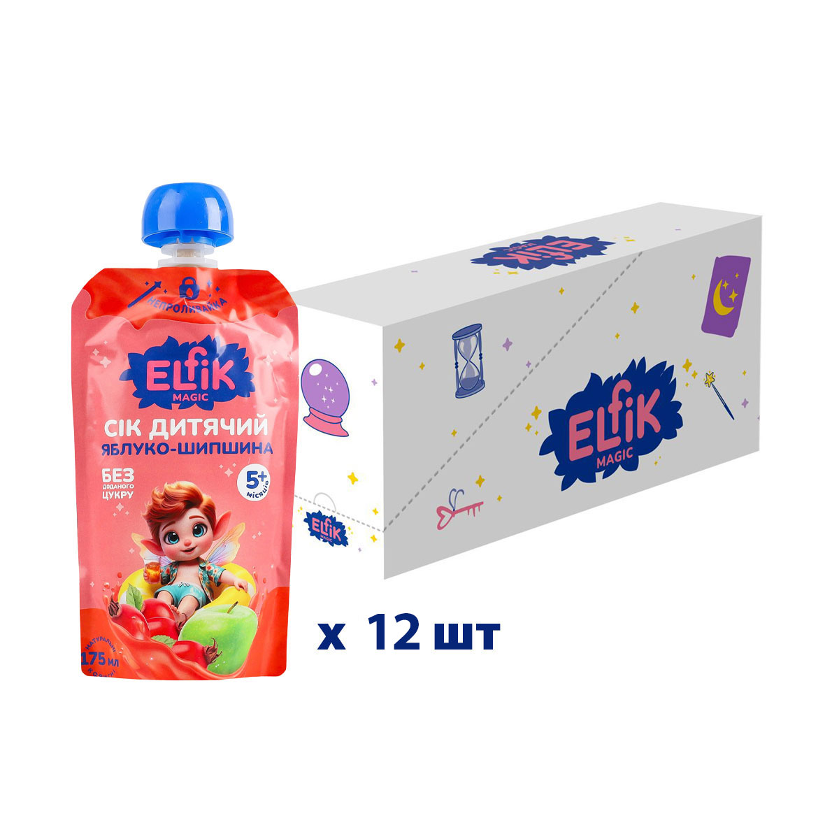 Сік дитячий Elfik Magic Яблуко-шипшина, без доданого цукру, від 5 місяців, 12*175 мл